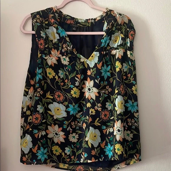 Ann Taylor Blue and Yellow Sleeveless Blouse - Picture 1 of 2